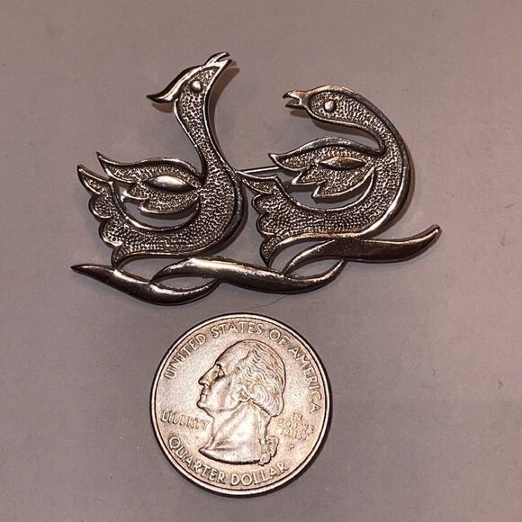 Crown Trifari dancing bird silver tone birds - Picture 7 of 11